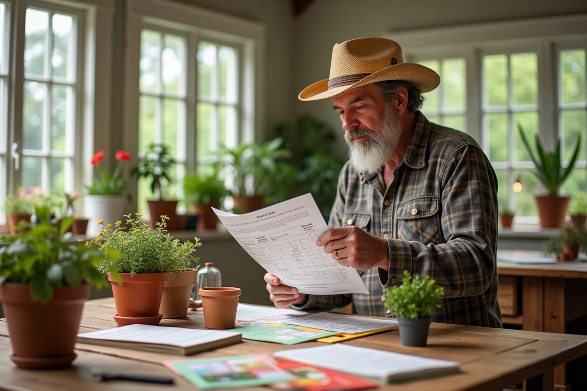 Homme consultat un calendrier de plantation à la ferme