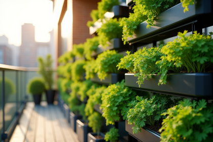 Jardin vertical avec carottes en croissance en balcon