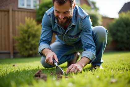 Homme d'âge moyen en jardinage retire des mauvaises herbes