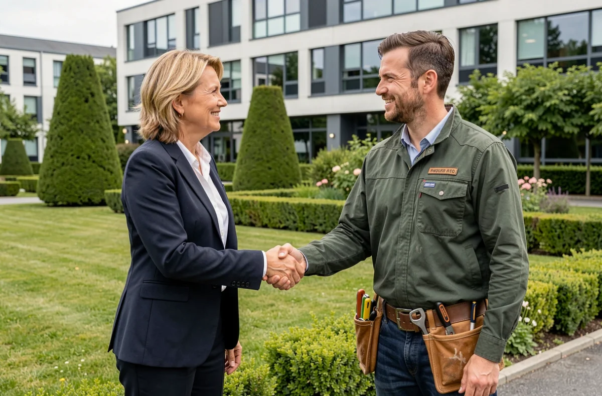 Recruteur et jardinier qualifié de Vert l'Objectif Île-de-France lors d'un accord de détachement professionnel